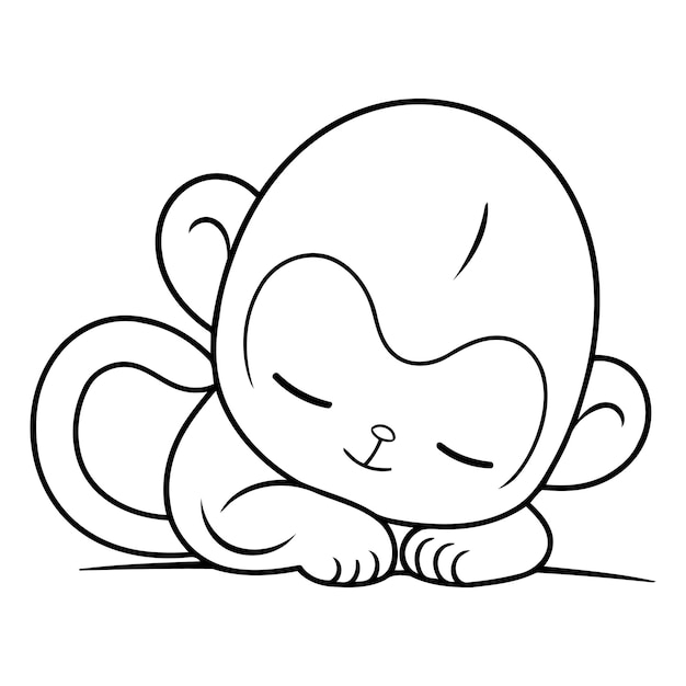 Un lindo mono de dibujos animados sentado en el suelo aislado sobre un fondo blanco
