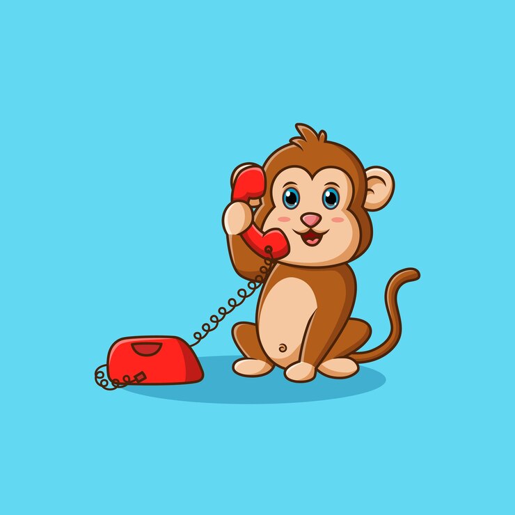 Vector lindo mono de dibujos animados con teléfono ilustración vectorial