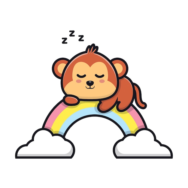 lindo mono durmiendo en la ilustración de dibujos animados de arco iris