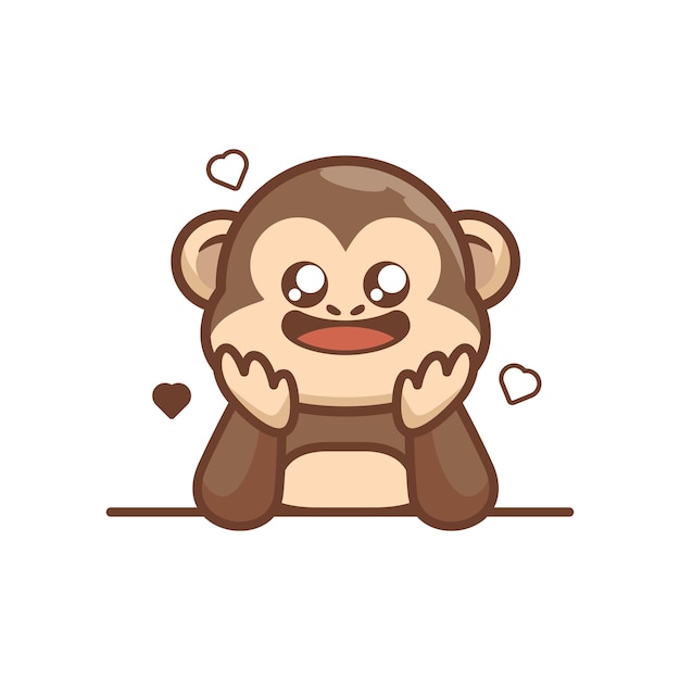 Lindo, mono, enamorado, caricatura, mascota, vector, gráfico