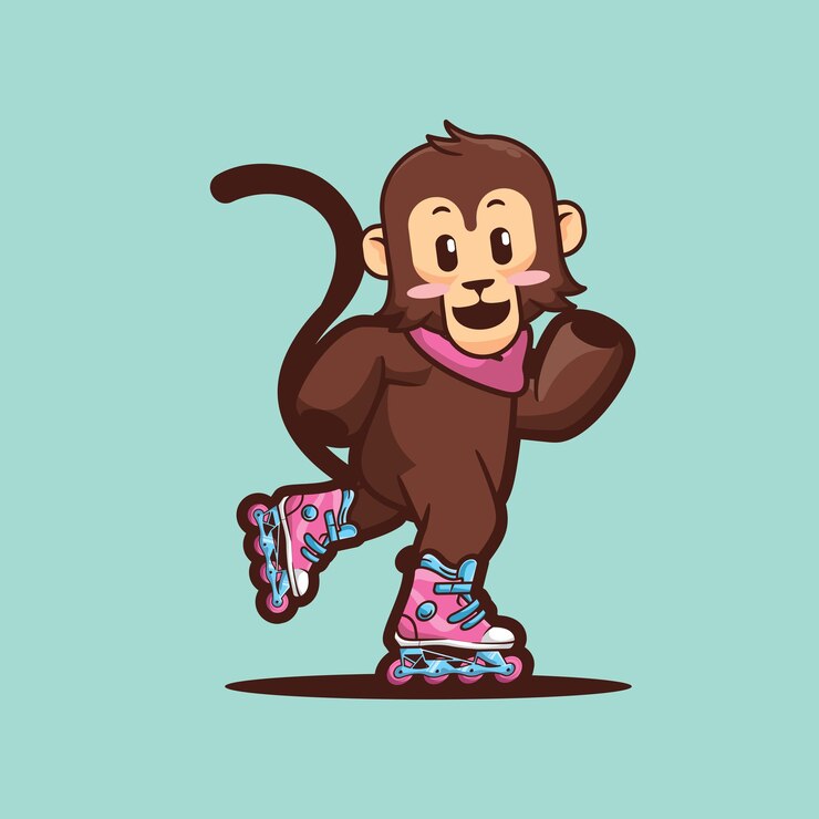 Vector lindo mono jugando patines ilustración vectorial de dibujos animados