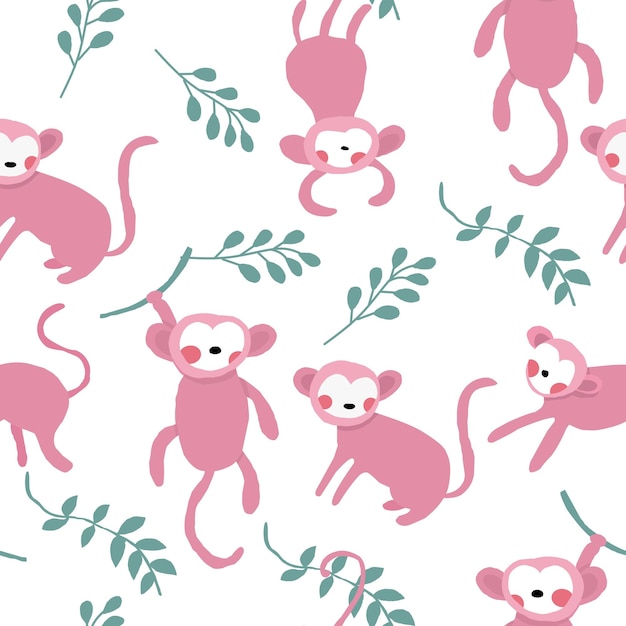 Lindo Mono Rosa Ilustración Patrones Sin Fisuras