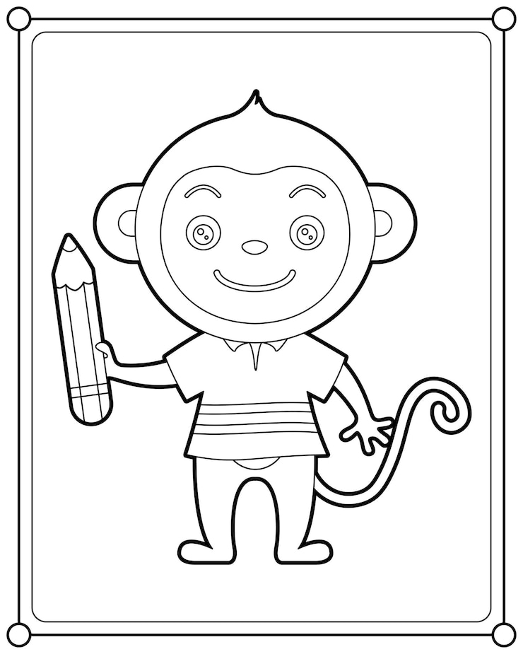 Vector lindo mono sosteniendo un lápiz adecuado para la ilustración de vector de página para colorear de los niños