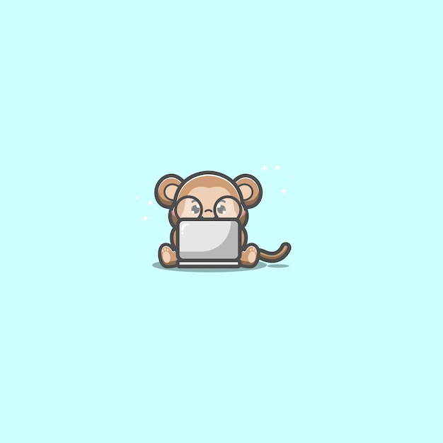 Lindo mono usando laptop