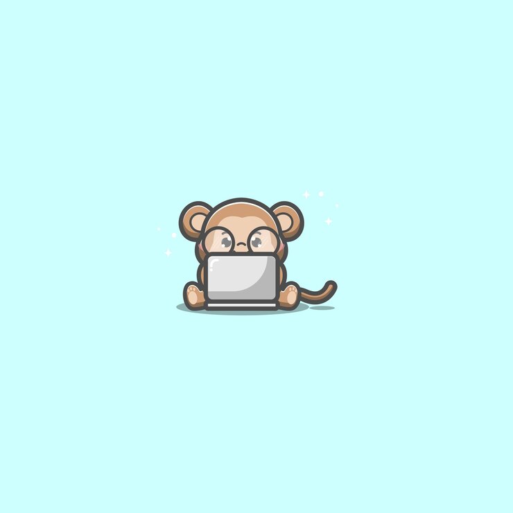 Vector lindo mono usando laptop