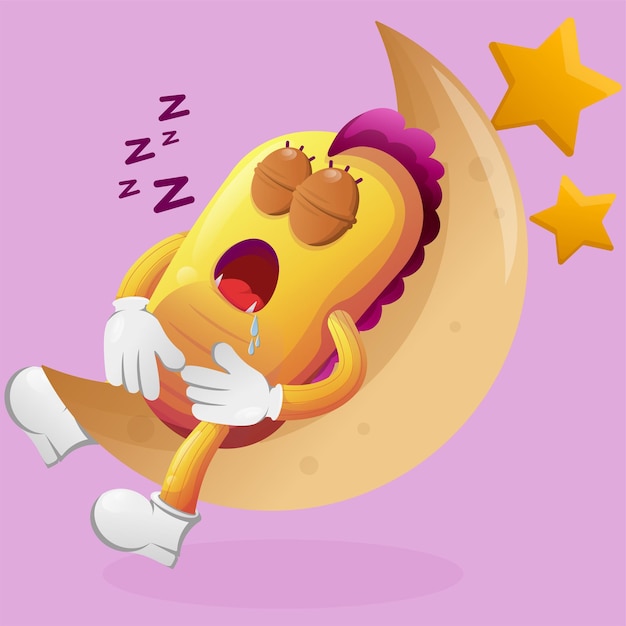 Vector lindo monstruo amarillo durmiendo durmiendo en la luna