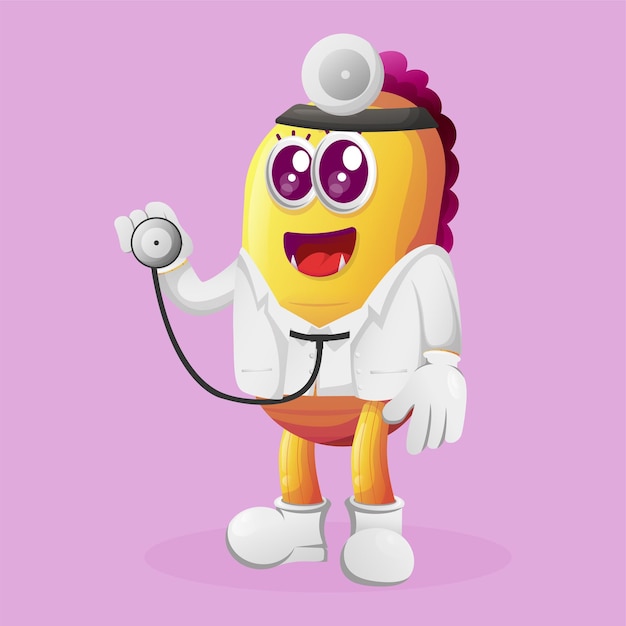 Lindo monstruo amarillo médico con estetoscopio