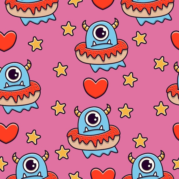 lindo, monstruo, caricatura, garabato, seamless, patrón, diseño
