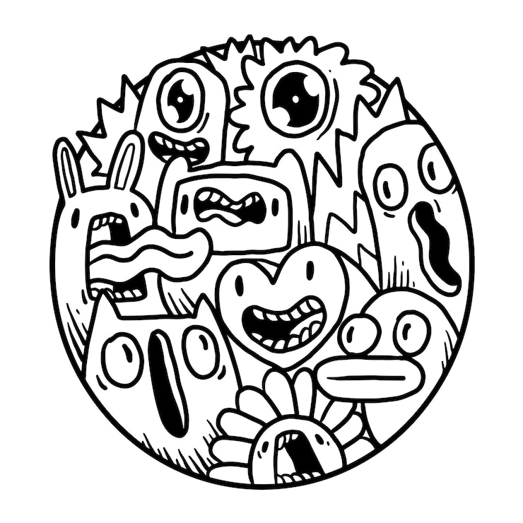 Vector lindo, monstruo, garabato, en, círculo