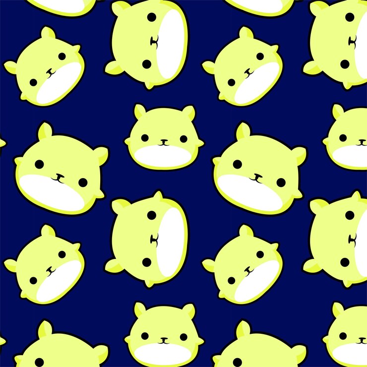 Lindo monstruo gato amarillo kawaii de patrones sin fisuras en fondo morado para juguetes y moda para niños