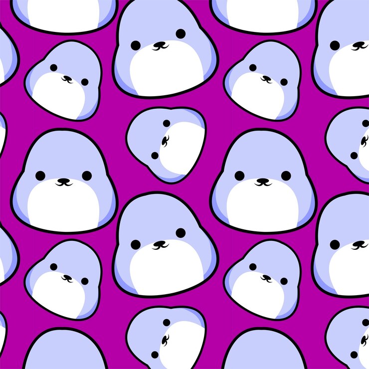 lindo monstruo mochi azul kawaii de patrones sin fisuras en fondo púrpura para juguetes y moda para niños