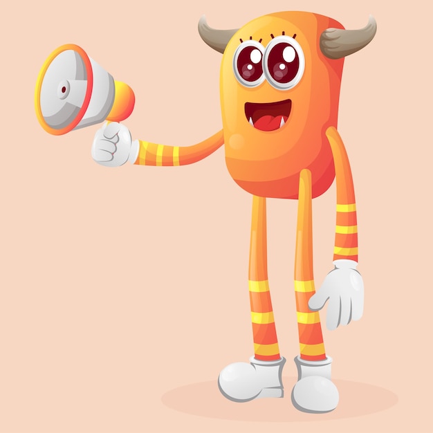 Lindo monstruo naranja con megáfono