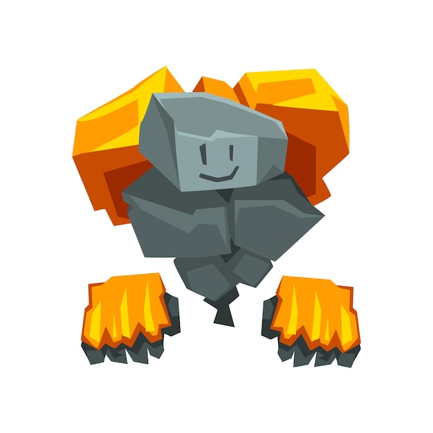 Lindo monstruo de piedra de fuego criatura de fantasía personaje de dibujos animados ilustración vectorial sobre fondo blanco