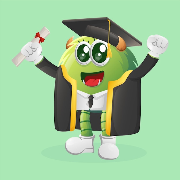 Vector lindo monstruo verde recién graduado