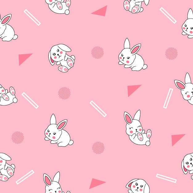 Lindo muchos animales de conejo blanco de patrones sin fisuras objeto rosa fondo de pantalla con diseño rosa claro