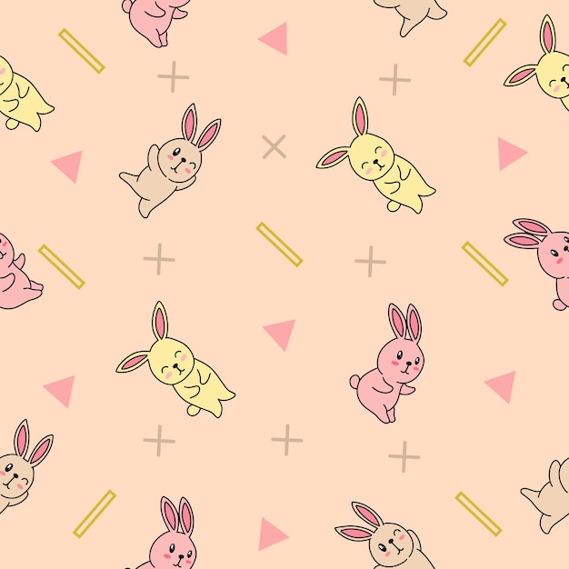 Vector lindo muchos conejo animal de patrones sin fisuras objeto fondo de pantalla con diseño rosa pastel