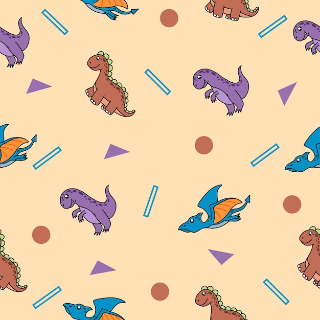 Lindo muchos dinosaurios coloridos animales de patrones sin fisuras objeto colorido fondo de pantalla con crema de diseño