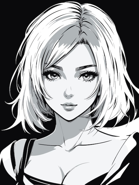 lindo, mujer joven, bosquejo, en, blanco y negro, colorante, anime, estilo artístico, ilustración, retrato