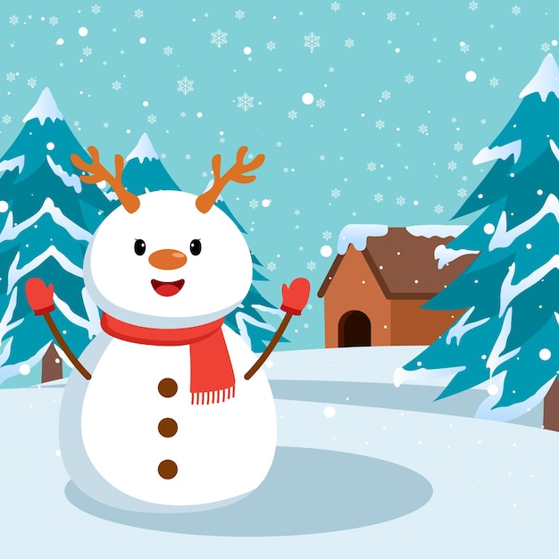 Lindo muñeco de nieve de navidad en ilustración de invierno