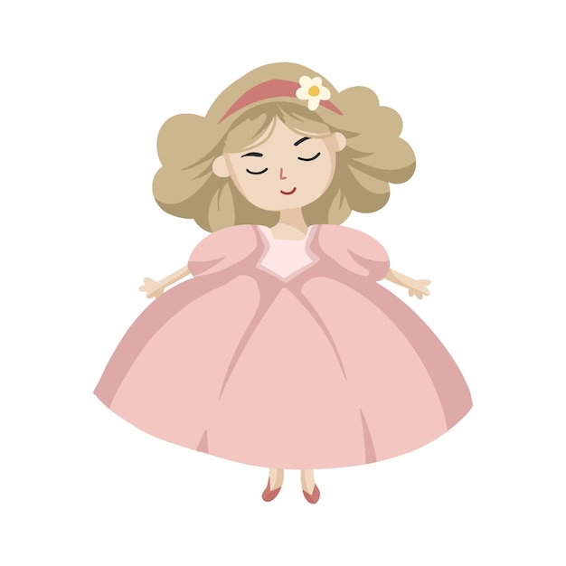 Lindo muñeco de princesa de dibujos animados en un vestido rosa