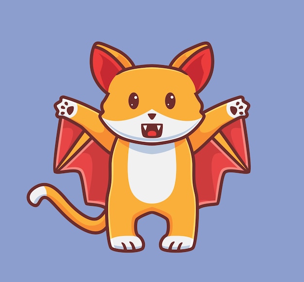 Vector lindo murciélago gato volando animal de dibujos animados aislado ilustración de concepto de halloween estilo plano