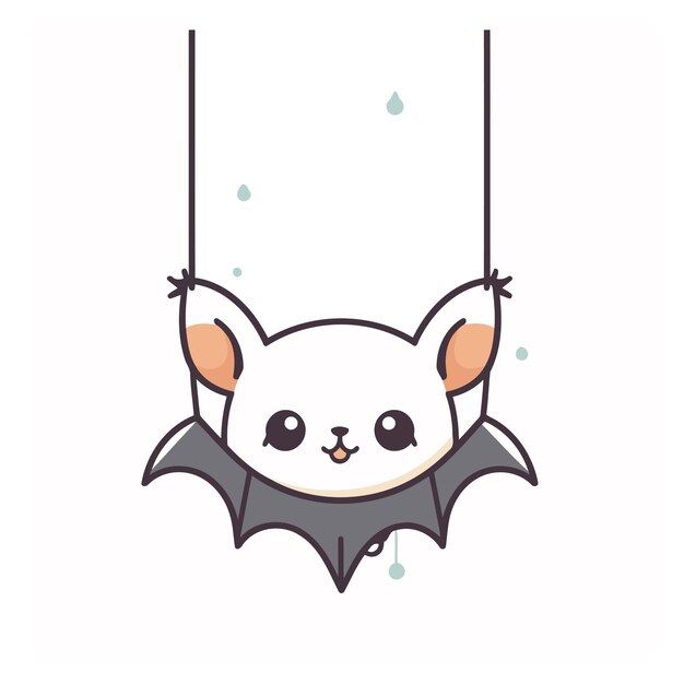 Vector el lindo murciélago kawaii colgando de un columpio