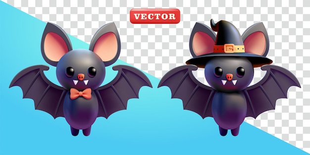 Lindo murciélago vampiro y bruja 3d vector adecuado para elementos de diseño y Halloween