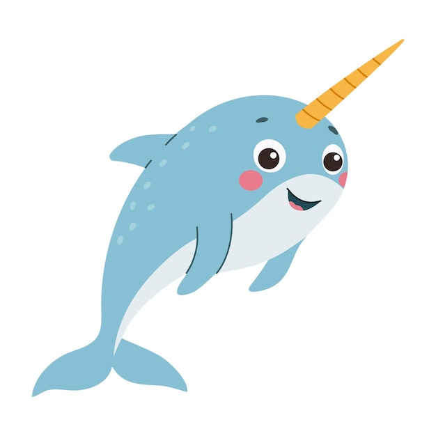 El lindo narval de dibujos animados aislado sobre un fondo blanco Un lindo dibujo en un estilo infantil Vector illust