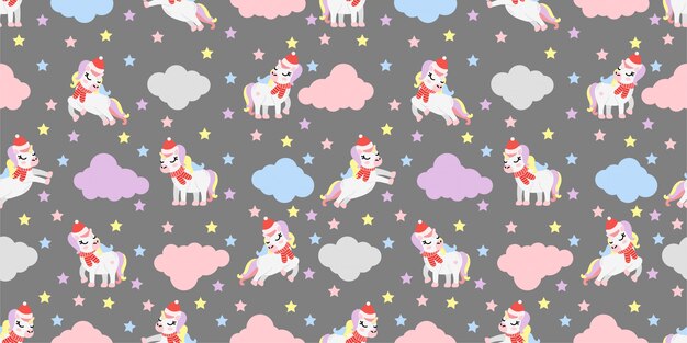 Lindo navidad invierno unicornio de patrones sin fisuras