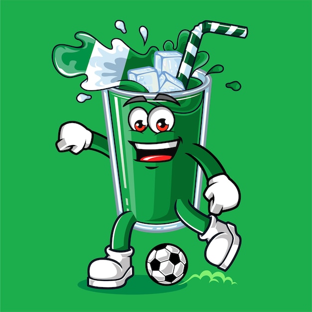 Lindo nigeria bebida bandera jugando fútbol vector mascota ilustración