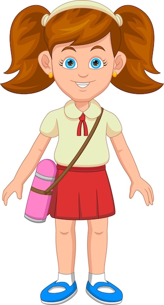 Vector lindo, niña de la escuela, caricatura