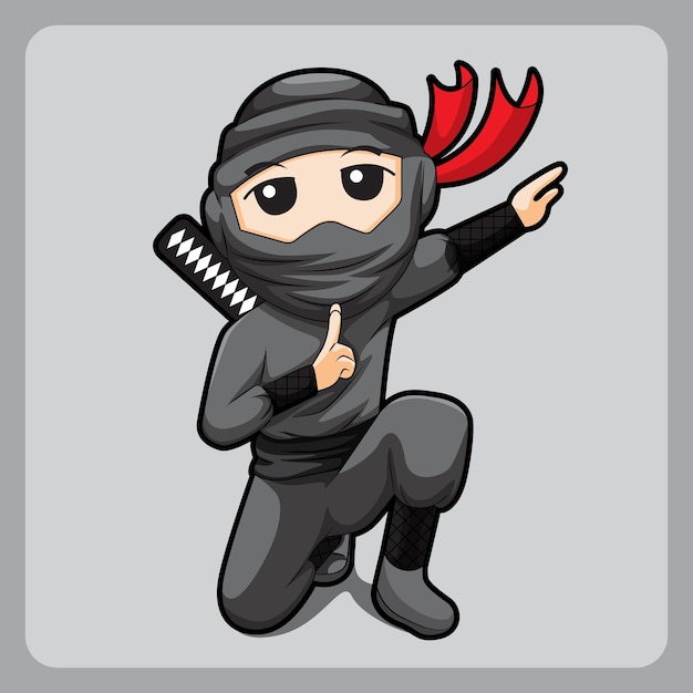 Vector lindo ninja de dibujos animados atacando con espada