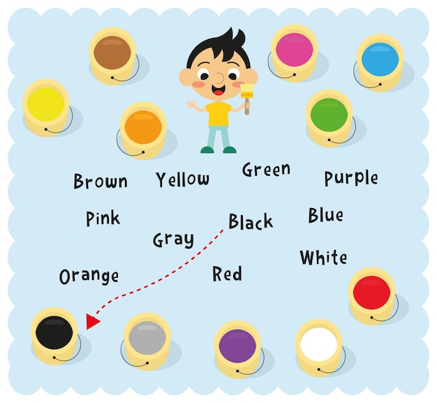 Lindo niño y actividad de combinación de colores.