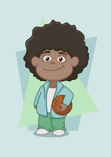 lindo, niño afroamericano, con, baloncesto