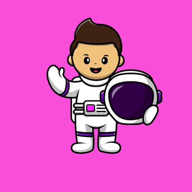 Vector lindo niño astronauta sosteniendo casco dibujos animados vector icono ilustración