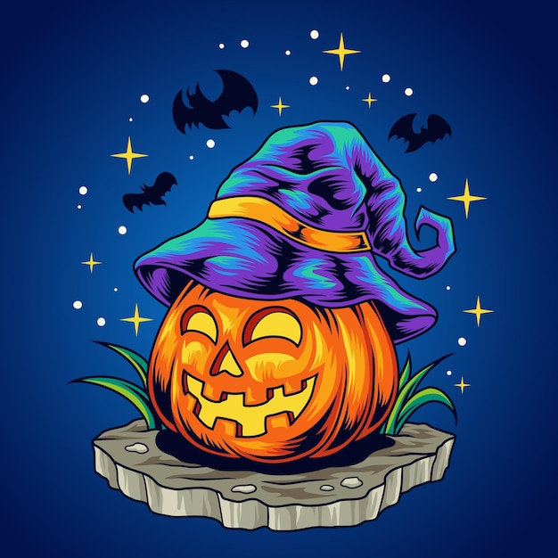 Vector lindo niño calabaza halloween con sombrero