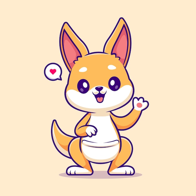 El lindo niño canguro agitando la mano icono vectorial de dibujos animados Ilustración icono de naturaleza animal aislado plano