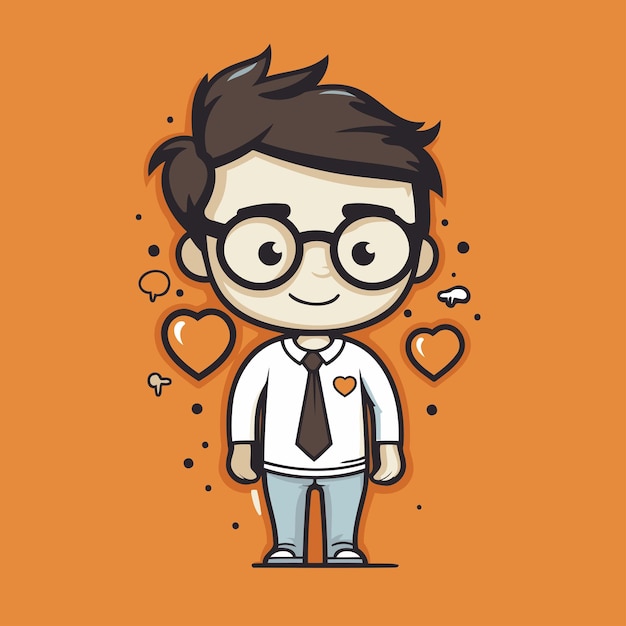 Vector lindo niño de dibujos animados con gafas y corbata ilustración vectorial para su diseño