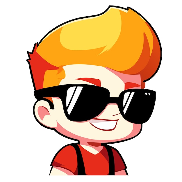 Vector un lindo niño de dibujos animados con gafas de sol al estilo chibi