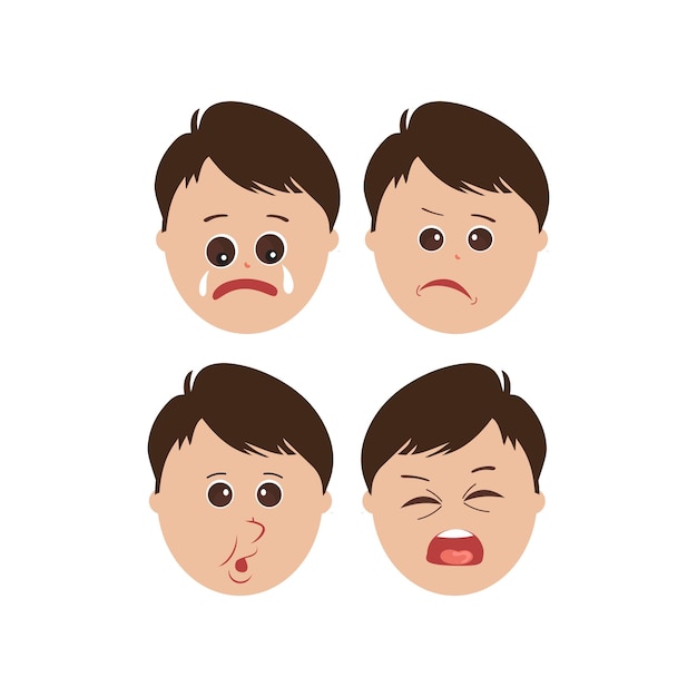 Lindo niño expresiones faciales Vector de niño se enfrenta a la ilustración con diferentes emociones