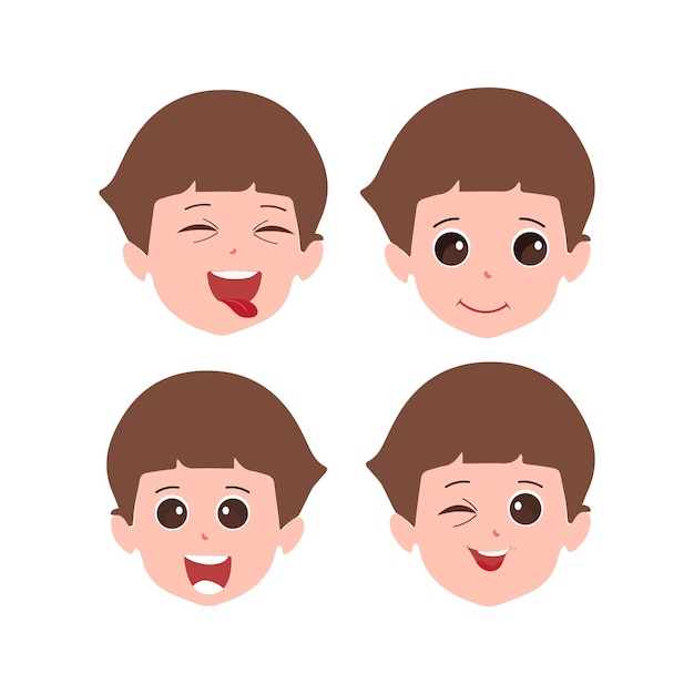 Lindo niño expresiones faciales Vector de niño se enfrenta a la ilustración con diferentes emociones