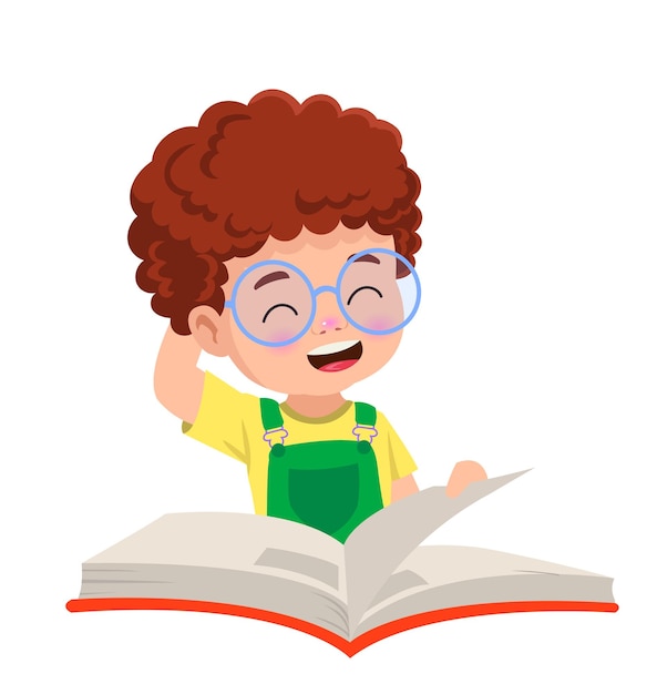 lindo niño feliz leyendo un libro