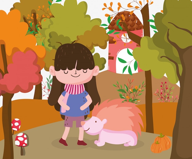 Lindo niño hola otoño ilustración