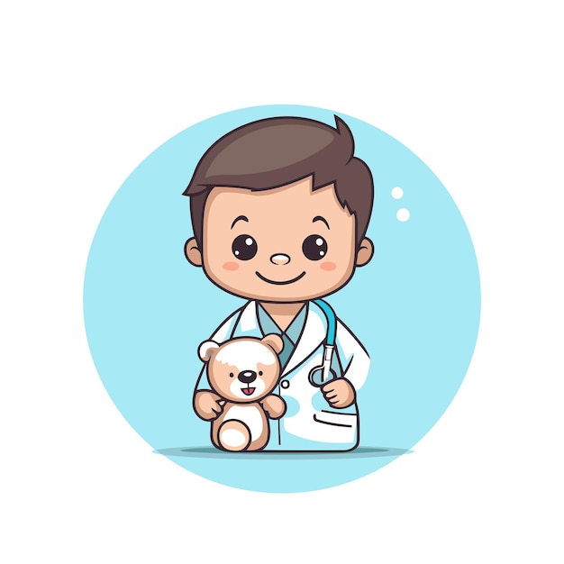 Vector el lindo niño médico con el oso de peluche ilustración vectorial