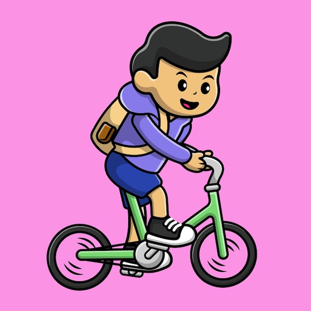 Lindo niño montando bicicleta dibujos animados vector icono ilustración