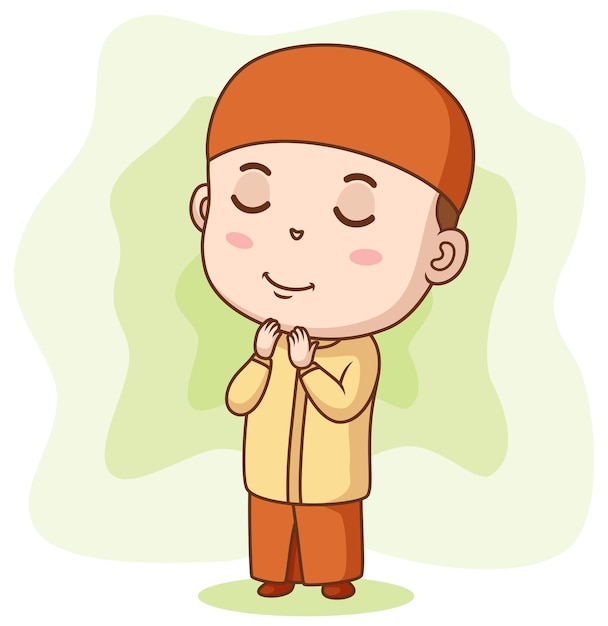 Lindo niño musulmán rezando ilustración vectorial