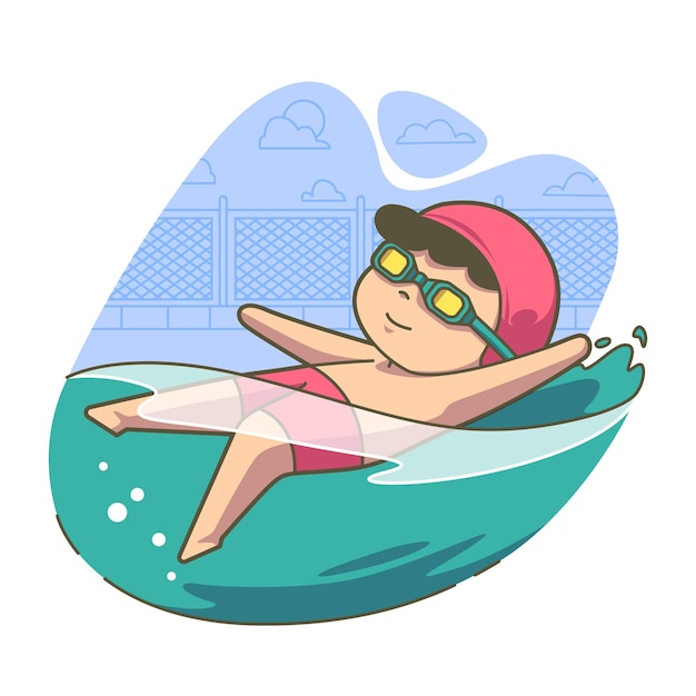 Vector lindo, niño, natación, en, el, piscina, ilustración