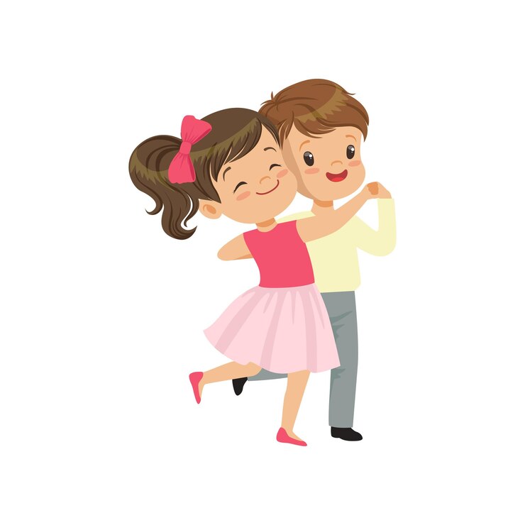 Vector lindo niño y niña bailando vector ilustración aislada sobre un fondo blanco
