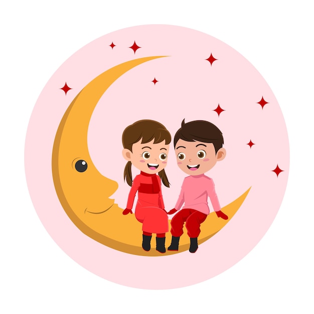 Vector lindo niño y niña celebrando el día de san valentín, fondo en capas separadas para editar fácilmente