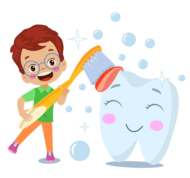 Lindo niño y niña cepillarse los dientes con pasta de dientes y cepillo de dientes